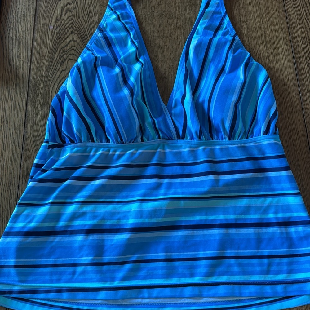 Tankini Halter Top Swim/Sun Bathing Suit with Stripes (shades of blue)